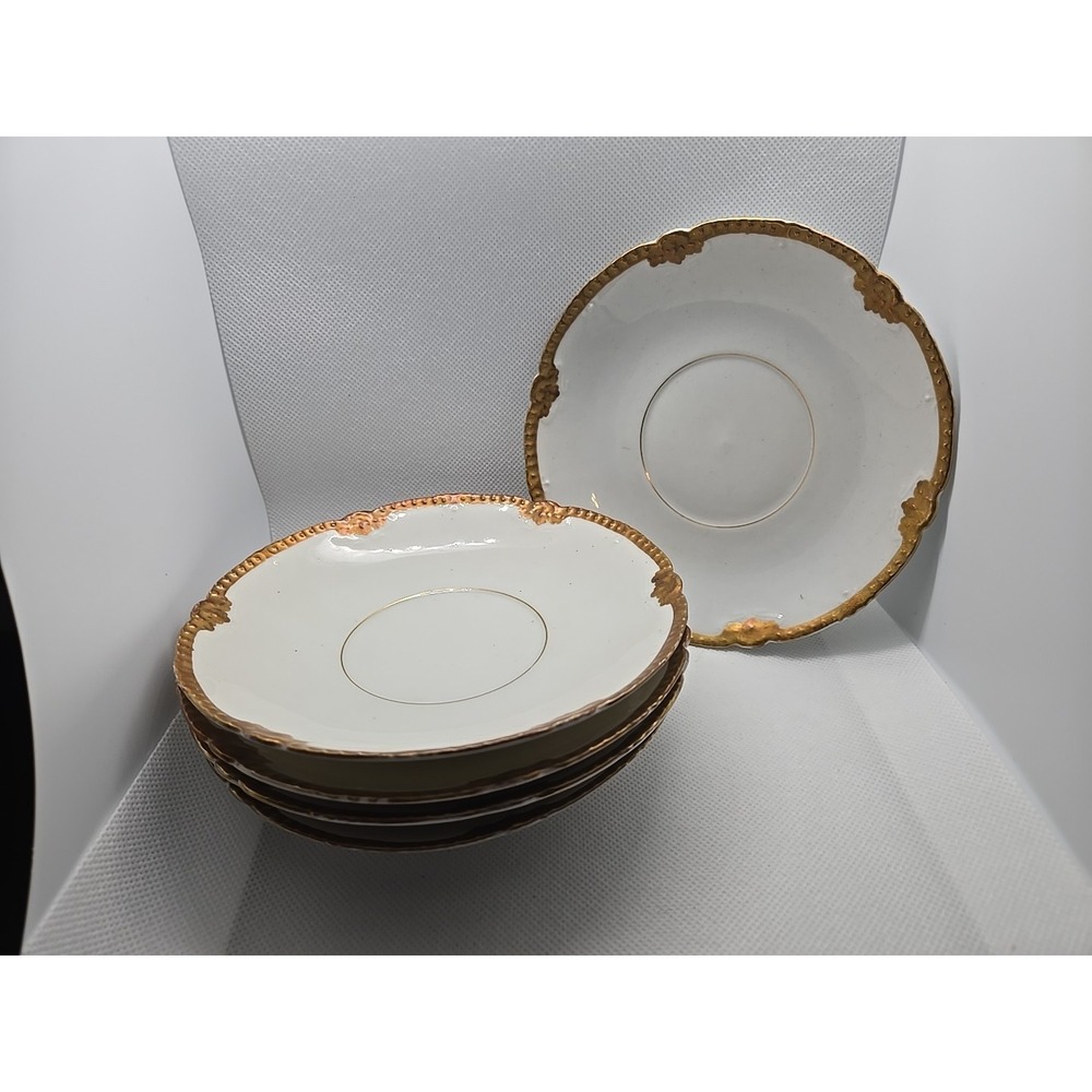 Limoges France T&V White with Gold Trim 5 Saucer Tea Cup Plates Desert